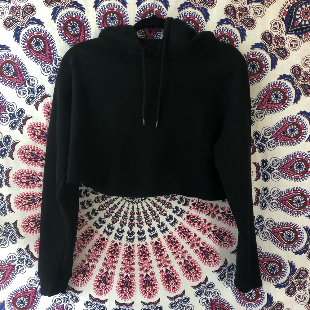 UO Out From Under Cropped Black Hoodie XSmall